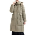thumbnail image 2 of Cavosen Puffer Jacket Womens with Hoodie Hooded Full Zip Up Long Jacket Quilted Thicken Warm Long Sleeve Down Jacket Maxi Length Bubble Padded Coat with Pocket Winter Outwear Green XL, 2 of 4