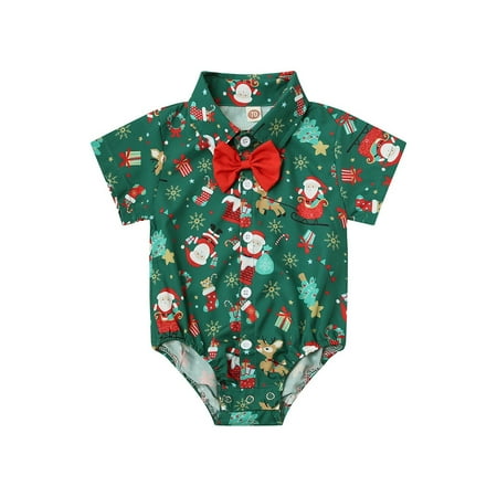 

Rovga Boys Bodysuits Cartoon Print Short Sleeve Gentleman Romper Bodysuit Outfit Kids Toddler Clothes