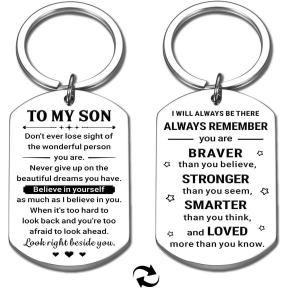 Son Keychain from Mom Dad Stocking Stuffers for Teenage Teen Birthday Gifts for Son Adult Guys College Dorm Room Essentials School Supplies Inspirational Christmas Sentimental Gifts for Him