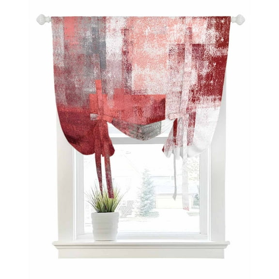 Red Ombre Tie Up Curtains for Window, Thermal Insulated Balloon Shade Adjustable Rod Pocket Curtains Valance Panels for Kitchen Bathroom Cafe 46 x 63 Retro Farmhouse Abstract Mottled Texture Art