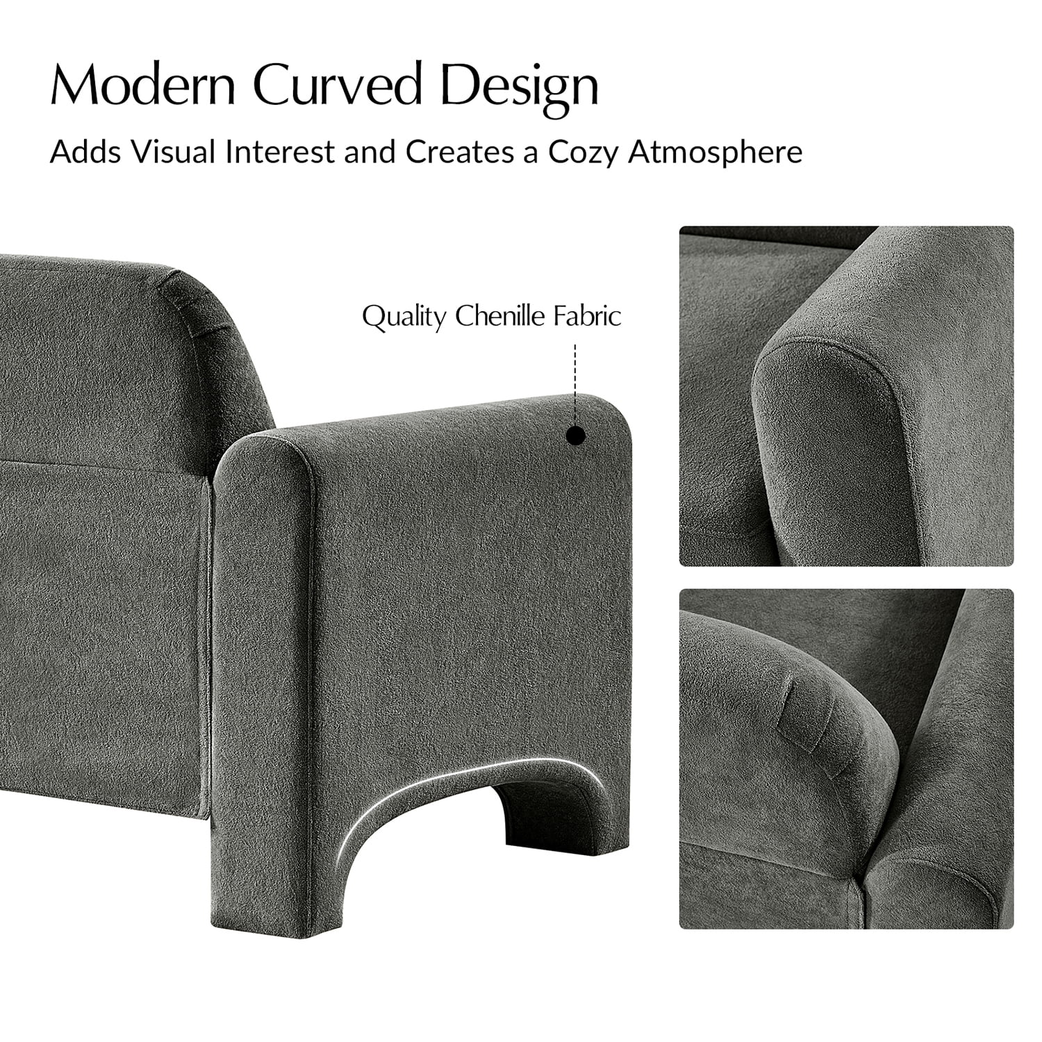 59" Modern Loveseat Sofa Chenille Fabric 2-Seater Couch with Curved Design for Small Space Living Room Gray