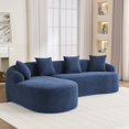 thumbnail image 5 of L-Shape Sectional Sofa with Curved Chaise in Navy Blue Chenille, 30D High-Density Foam and Spring Construction for Comfortable Apartment Living Room Seating, 5 of 9