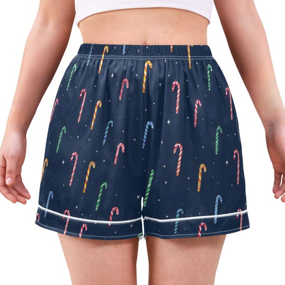 Women's Silk Pajama Shorts Colorful Lollipop Candy Cane Pajama Shorts Women's Casual Pajama Shorts with Pockets