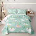 thumbnail image 2 of Manfei Cartoon Cat Quilt Full, Watercolor Boho Flower Full Bedspread Sets, Mint Green, 3-Piece, 1 Coverlet and 2 Pillowcases, 2 of 7
