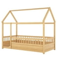 thumbnail image 5 of Bellemave Twin Size Montessori Bed, Wood Twin House Beds with Fence, Floor Bed with Roof for Bedroom Playroom（Natural）, 5 of 8