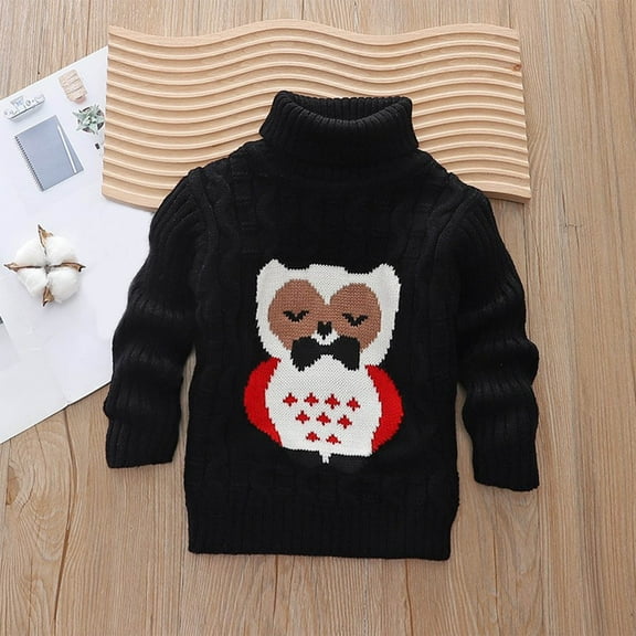 Spazoro Childs Girls Sweaters, Turn Down Collar Fall Winter Long Sleeve Graphic Toddlers Kids Tops for Girls Boys Black Size 2-3T