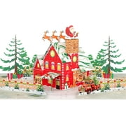 Bybiment 4BO Christmas Card, Festive Greeting Card, Holiday Scene with , Elves, Reindeer, Farmhouse Holiday with Envelopes