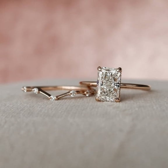 3 Carat Radiant Moissanite Solitaire Engagement Ring with Hidden Halo in Gold