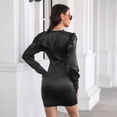 thumbnail image 3 of Vestido de mujer Ticfox con Cuello en V y mangas abullonadas negro XL, 3 of 5