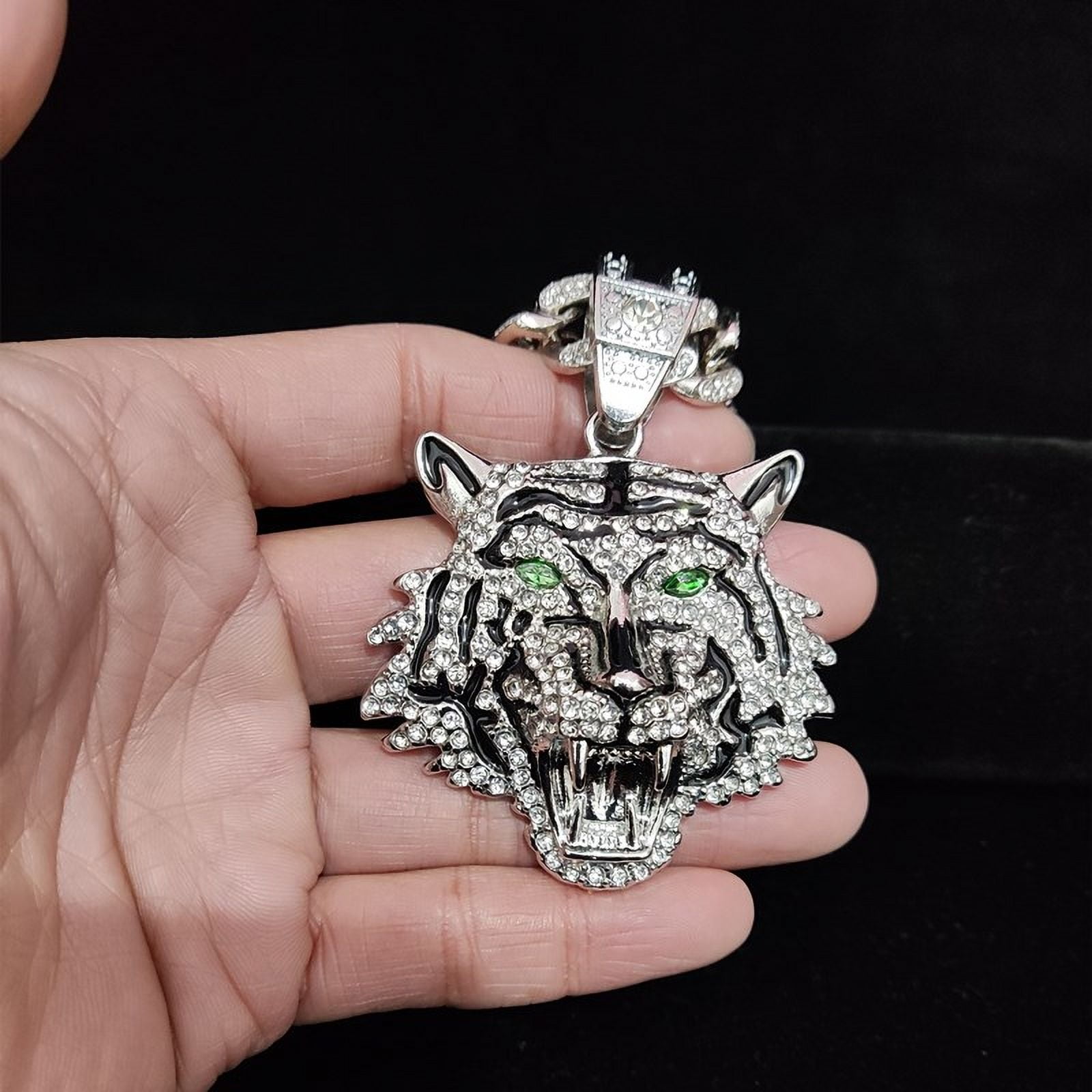 Hip Hop 3D Tiger Pendant Necklace with 13mm Crystal Cuban Chain HipHop Iced Out Bling Necklaces Men Women Fashion Charm Jewelry