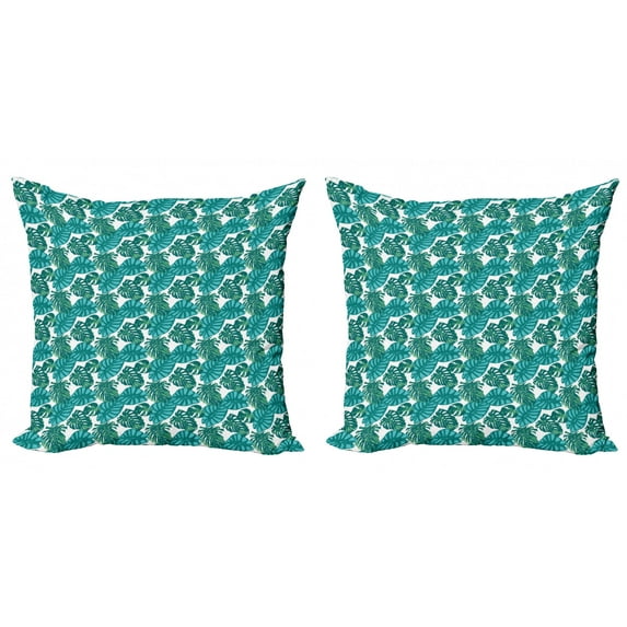 Aloha Throw Pillow Cushion Cover Pack of 2, Striped Monochrome Motifs Nature Themed Foliage Forest Leaves, Zippered Double-Side Digital Print, 4 Sizes, Turquoise Teal, by Ambesonne