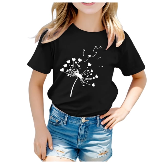 HABDGIKS T-Shirt pour Garçon Imprimé Tee Bleu Chat Col Rond Fille Manches Courtes Amusantes pour 3-13 Ans Hauts
