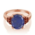 thumbnail image 2 of Gem Stone King 4.48 Ct Oval Blue Lapis Red Garnet 18K Rose Gold Plated Silver Ring (Size 8), 2 of 4