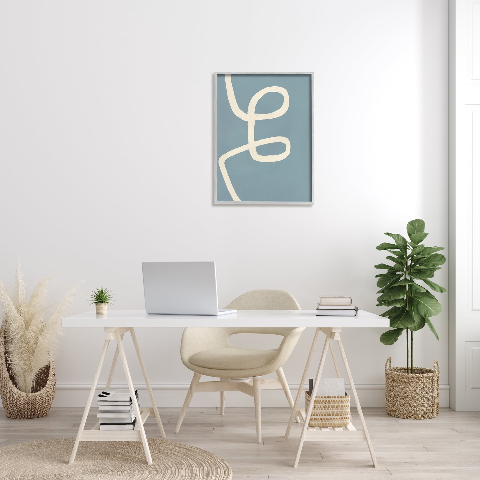 Stupell Industries Abstract Curved Line Off-White over Blue, 24 x 30, Designed by Bronwyn Baker