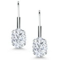thumbnail image 2 of Gem Stone King White Moissanite Rhodium Plated Leverback Earrings for Women (1.80 Cttw, Gemstone Birthstone, Oval 7X5MM), 2 of 4