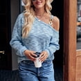 thumbnail image 5 of Women Cold Shoulder Long Sleeve Tops Fashion Versatile Casual Loose Women Long Sleeve Loose Knitted Blouse for Daily Travel Blue L, 5 of 6