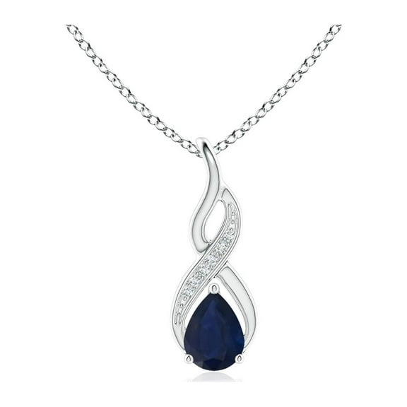 ANGARA Natural Blue Sapphire Infinity Swirl Pendant with Diamonds in 14K White Gold for Women (Size-6x4mm) | September Birthstone, Anniversary, Jewelry Gift for Women | Natural Blue Sapphire Necklace