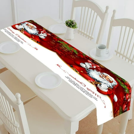 

ABPHQTO Vintage Christmas Santa Claus Holding A Present Table Runner Placemat Tablecloth For Home Decor 14x72 Inch