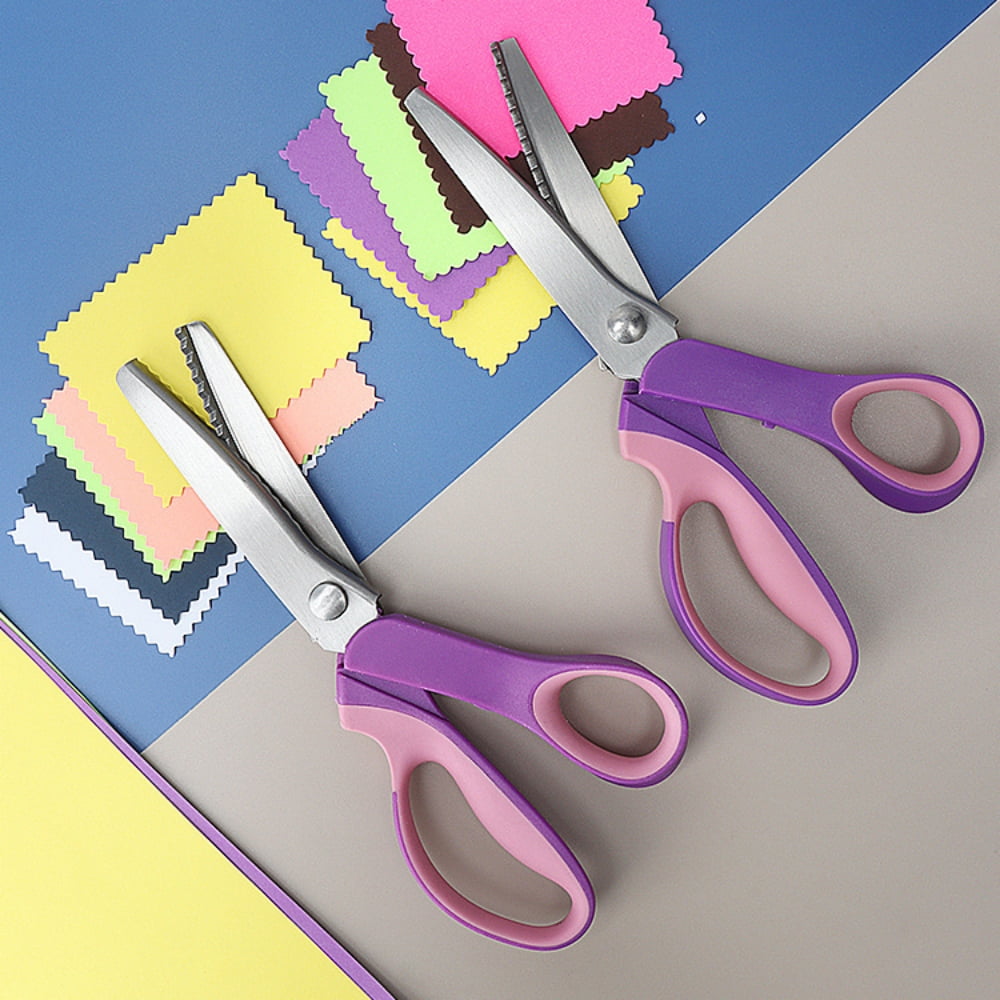 Pinking Crafting Scissors Heavy Duty – 9.2 Inch Purple Pink Craft Scissors  Decorative Edge Scissors with Comfort Grips Handles Zig Zags Cute