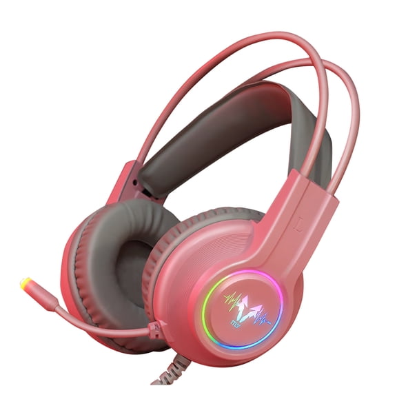 Gaming Headset for PC, Computer, Laptop, Gamer, 3.5MM Stereo Headset Over Ear Headphones with Noise-Cancelling Mic, Bass Surround - Pink