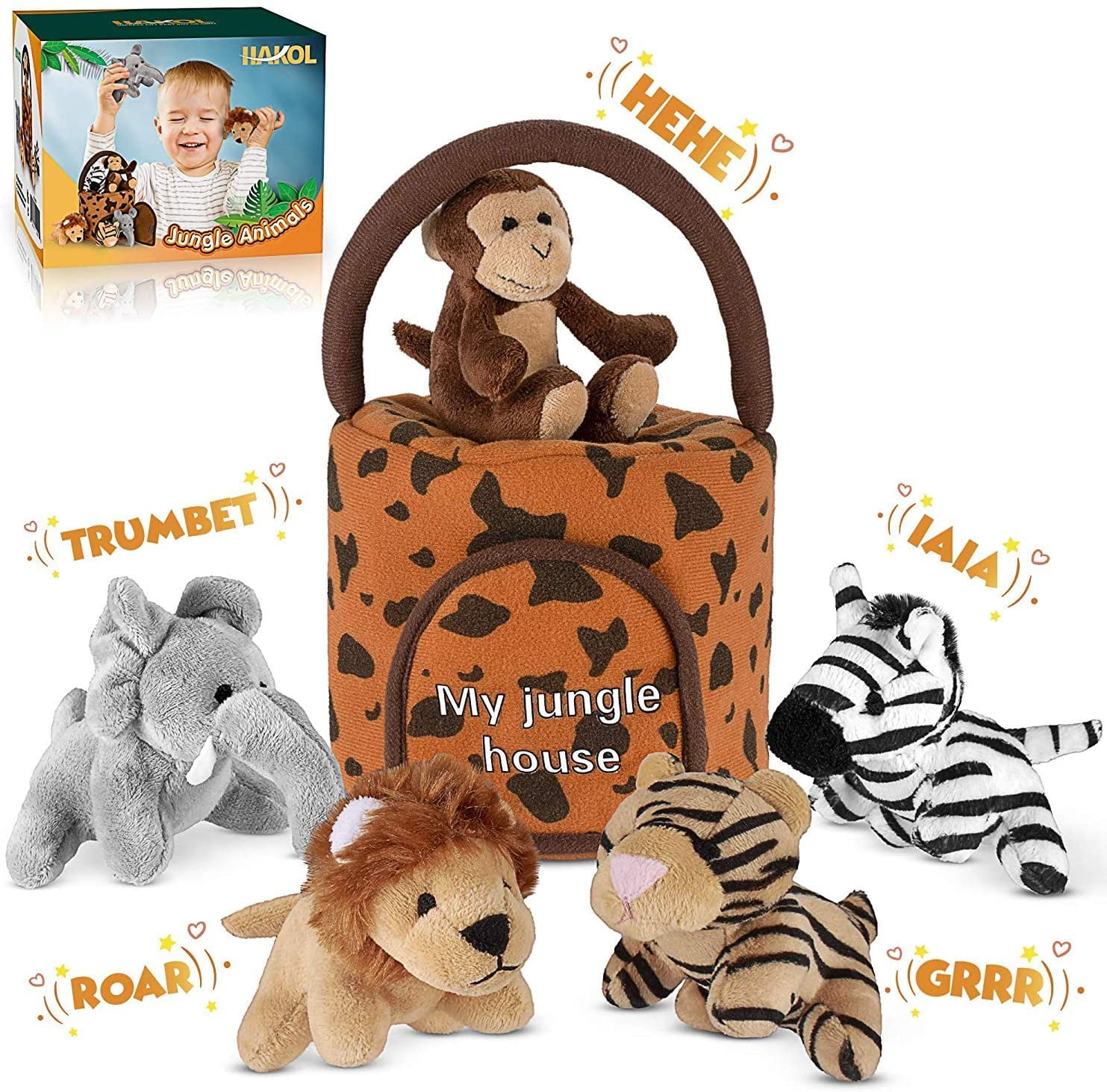 HAKOL Jungle Friends Talking Plushie Set - for 1 Year Old & up Boy & Girl  Baby, Realistic Sounding Stuffed Animal Toys Babies, Toddlers & Children -  Lion, Elephant, Tiger, Zebr 
