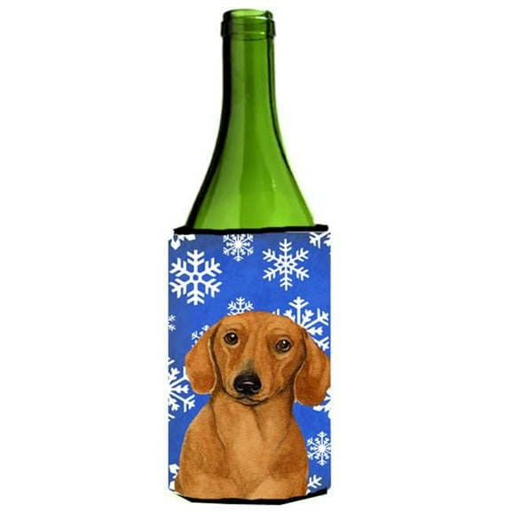 Dachshund Winter Snowflakes Holiday Wine bottle sleeve Hugger - 24 oz.