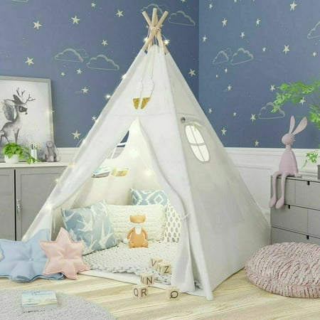 Teepee Tent for Kids Indoor Tents with Window, Foldable Play Tent Canvas Childrens Tents for Girls & Boys