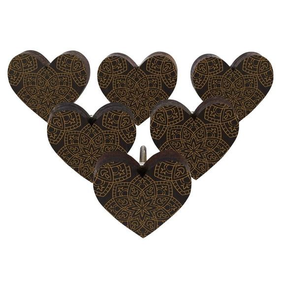 IBA Indianbeautifulart Brown Engraved Knobs Wooden Cupboard Door Knobs Pull Handle Pack of 10