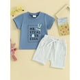 thumbnail image 2 of Liacowi 2Pcs Toddler Baby Boys Easter Clothes Kids Boys Summer Beach Outfit 6M 1T 2T 3T Letter Bunny Print Short Sleeve T-Shirt and Elastic Shorts, 2 of 9