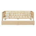 thumbnail image 4 of Holaki Twin Size Wood Bed with Guardrails and 2 Storage Drawers for Kids, Natural, 4 of 7