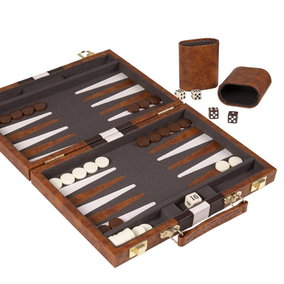 Set de backgammon Crazy Games Classic de 28 cm con funda de piel
