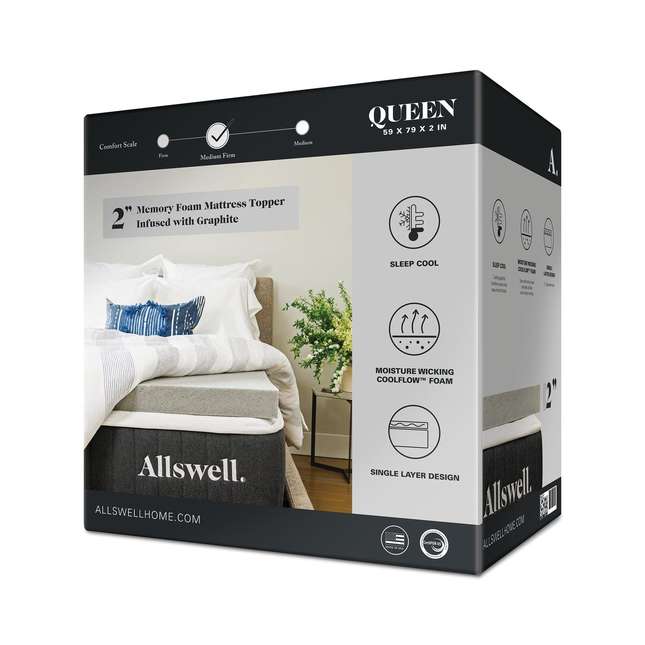 Allswell 2" Artic Gel with Graphite Memory Foam Mattress Topper, Queen