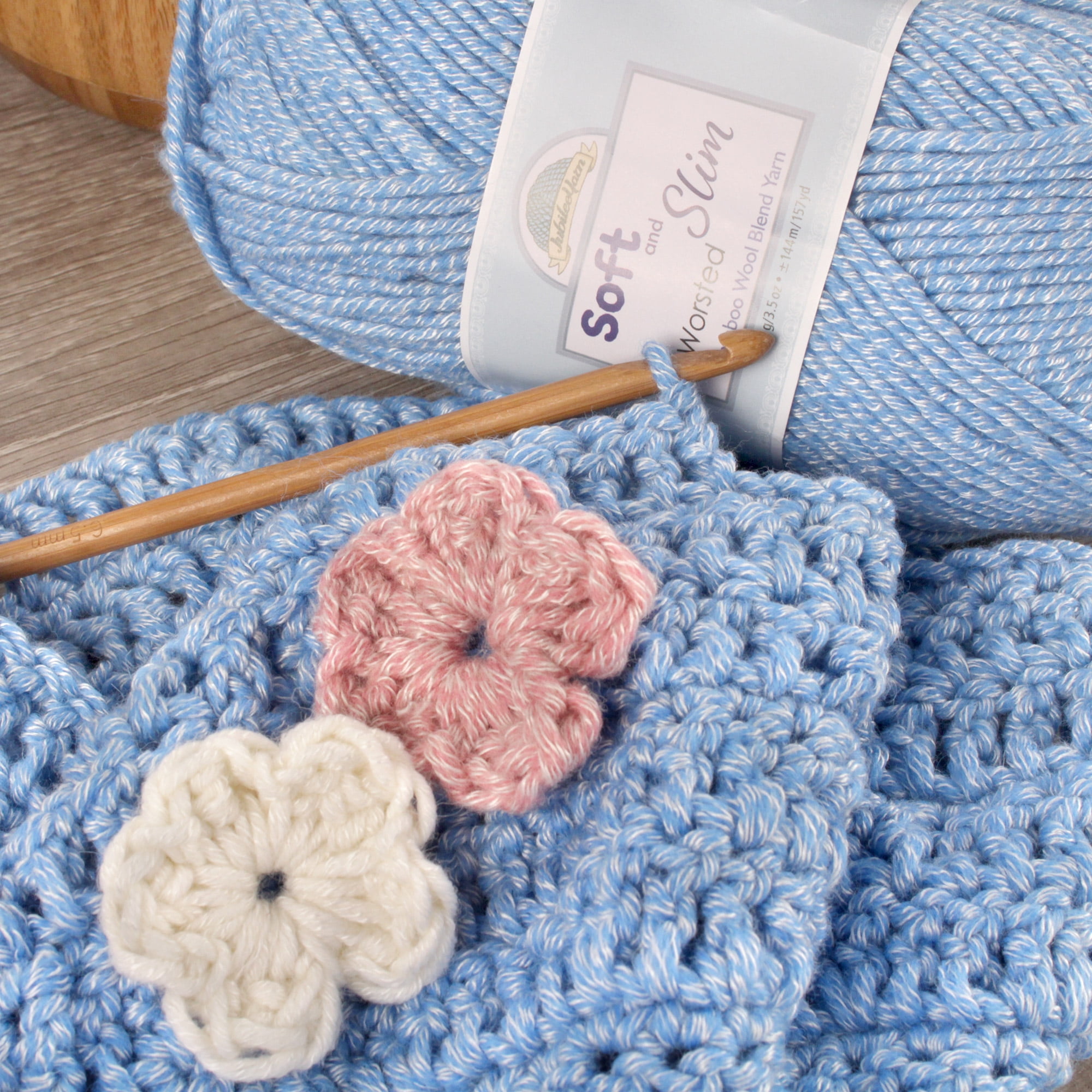 JubileeYarn Soft and Slim Worsted Yarn - Bamboo Wool Blend - Heather Sky - 100g/Skein - 4 Skeins