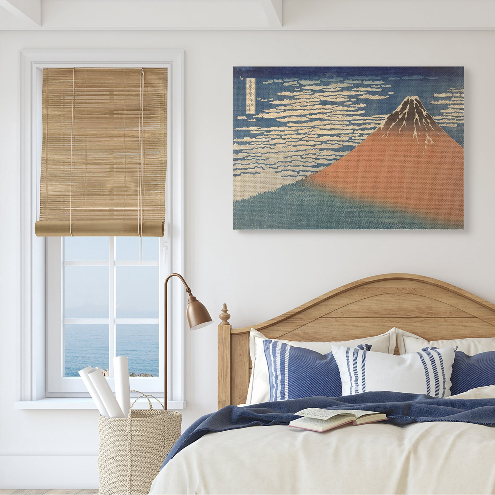 Stupell Industries Vintage Eastern Mountain Landscape Illustration Blue Orange,24 x 30,Designed by Katsushika Hokusai