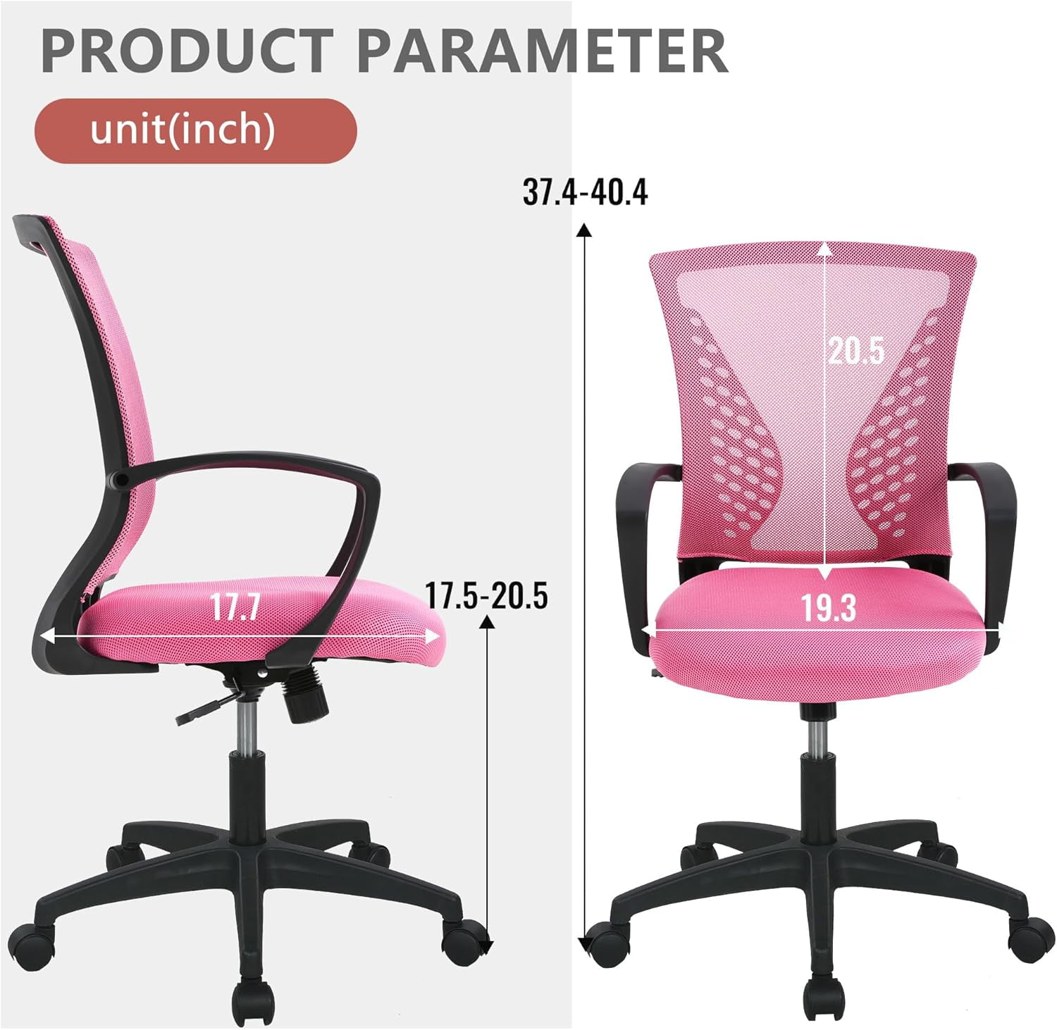 YRLLENSDAN Mesh Office Chair with Wheels Conference Room Chair Mesh Computer Chair for Adults 250lb Rolling Desk Chair with Arms Study Chair Adjustable Height,Pink