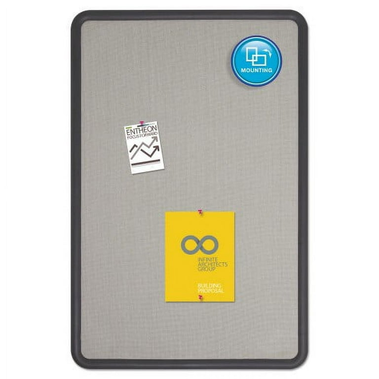 Contour Fabric Bulletin Board, 36 x 24, Gray Surface, Black Plastic Frame Contour Fabric Bulletin Board, 36 x 24, Gray Surface, Black Plastic Frame