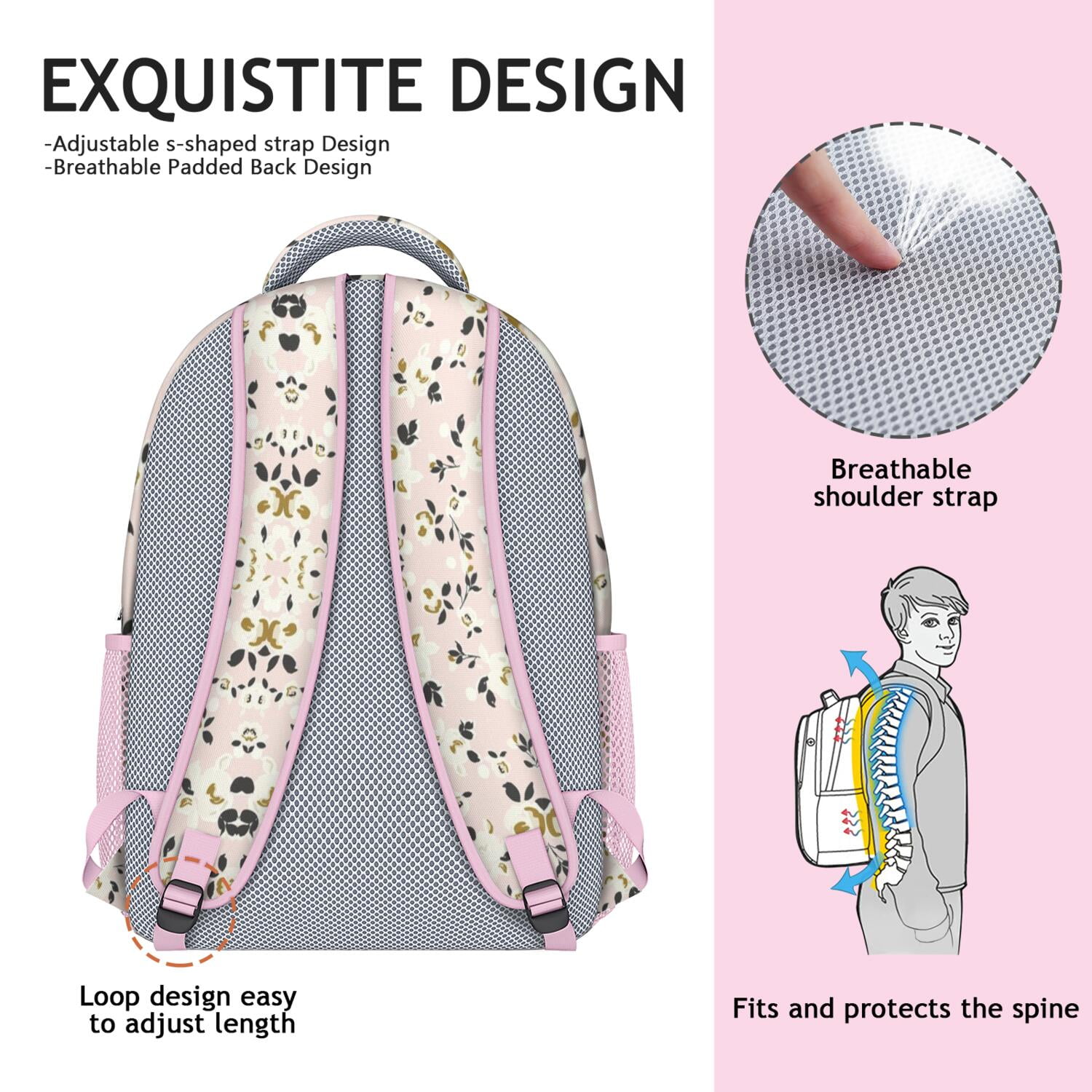 Vintage Floral Waterproof Bookbag - Lightweight Breathable Backpack for College Students