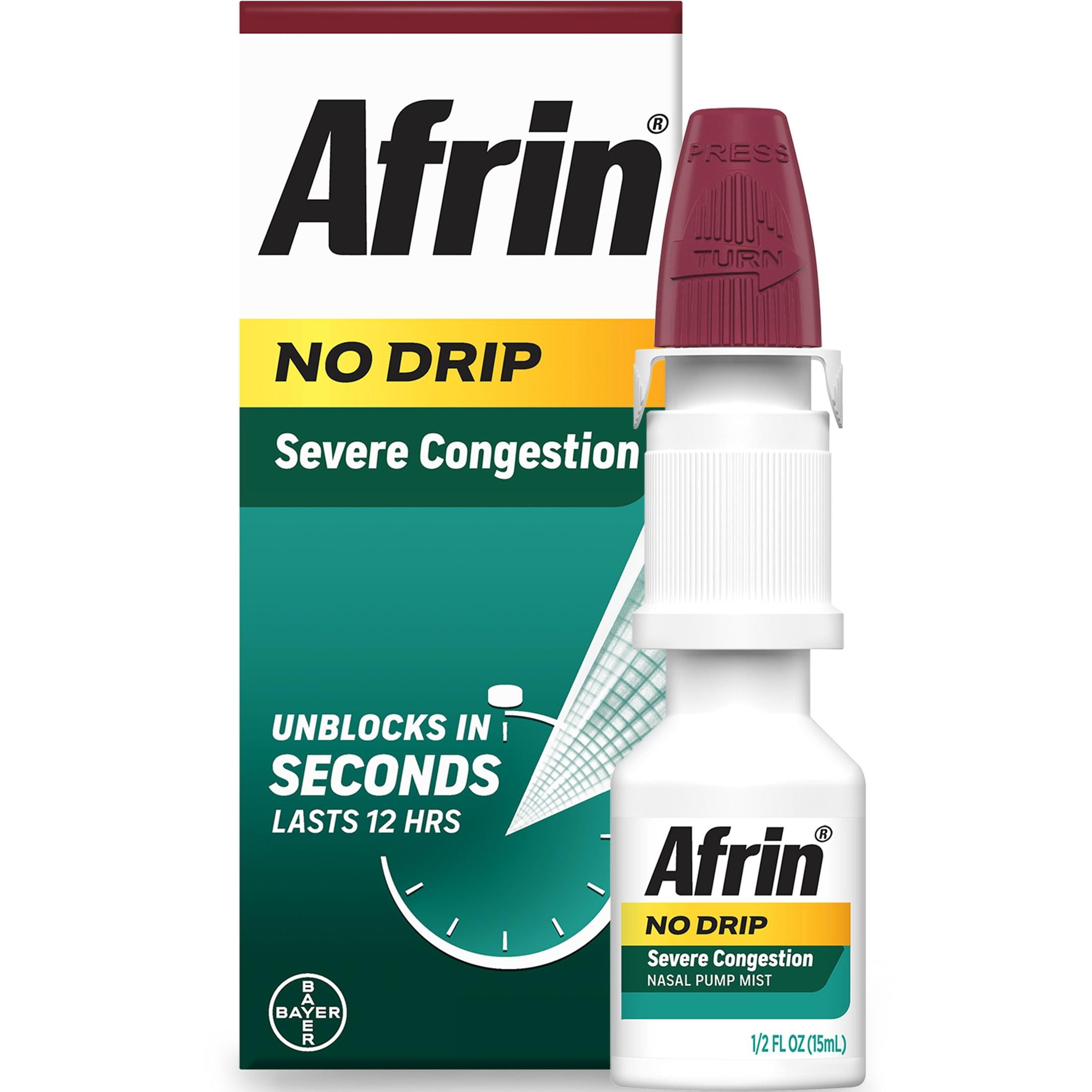 Afrin No Drip Severe 12 Hour Nasal Decongestant Pump Mist - 15 mL