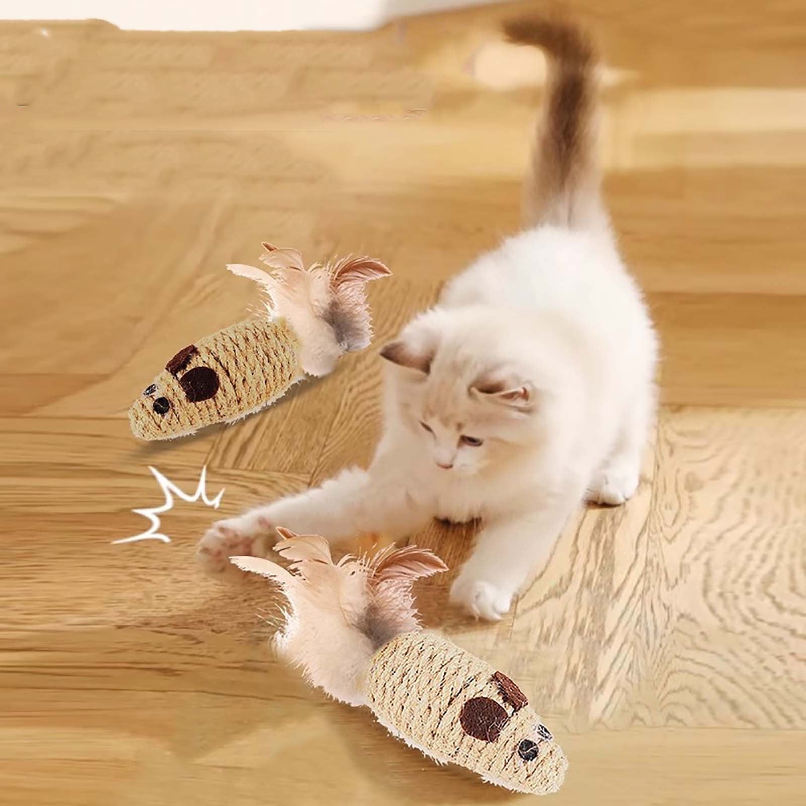 10Pcs Cat Toy Mouse With Feathers, Yannianjz CatToys, Interactive Self-Play Stress ReliefToy, Durable Scratch-Resistant PetToy, Chicken Feather Mouse Wand for Exercise, Anxiety, Indoor Play
