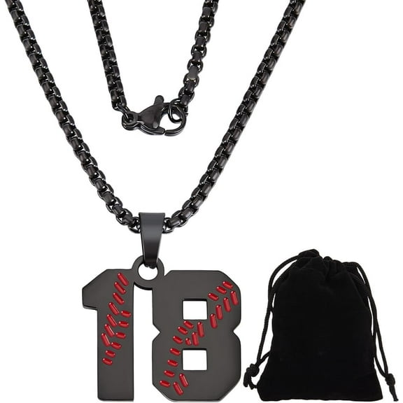 1set 667 Stainless Steel box Chain Necklaces 201 Stainless Steel Baseball Number Pendant Necklaces Black 23.39 inch(59.4cm) Pendant: 22x24x1.5mm