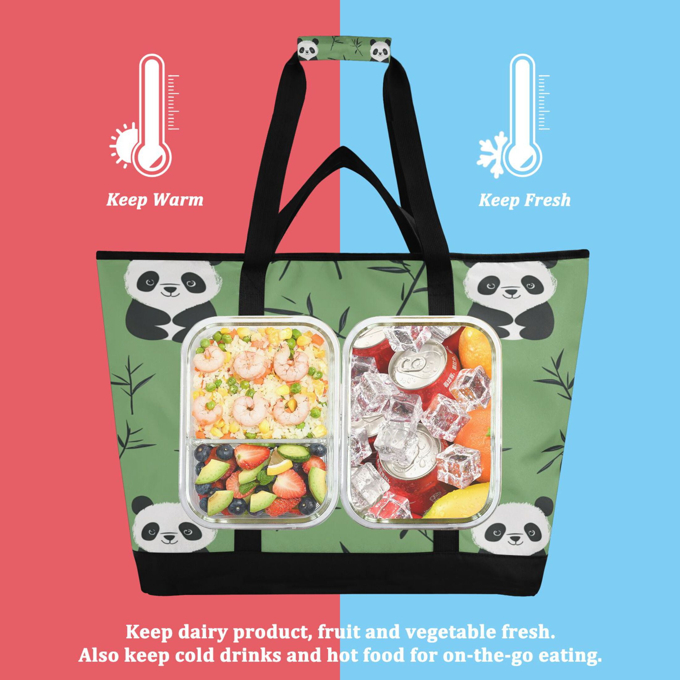 Large Hand-held Ice Pack Picnic Bag Insulation and Refrigeration Suitable for Shopping Picnics and Camping Super Cute Panda