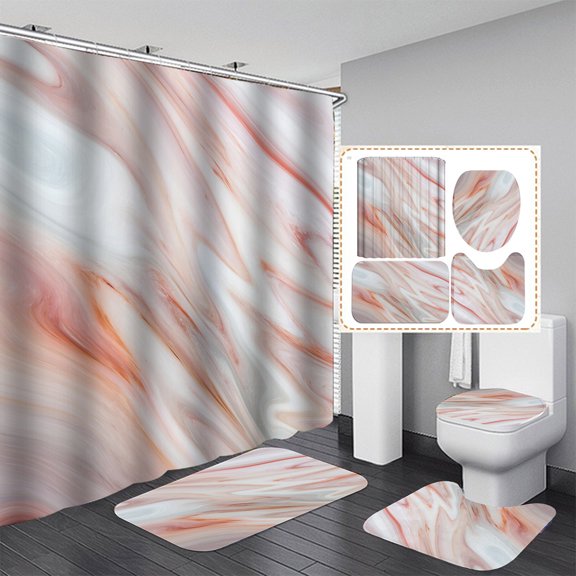 Godderr 4 Pcs Curtain Sets, Marble Bathroom Curtains Shower Decor With Non-Slip Rug, Toilet Lid Cover Bath Mat, Shower /Curtain Sets