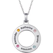 Personalized Planet Family Sterling Silver Name & Birthstone Disc Necklace