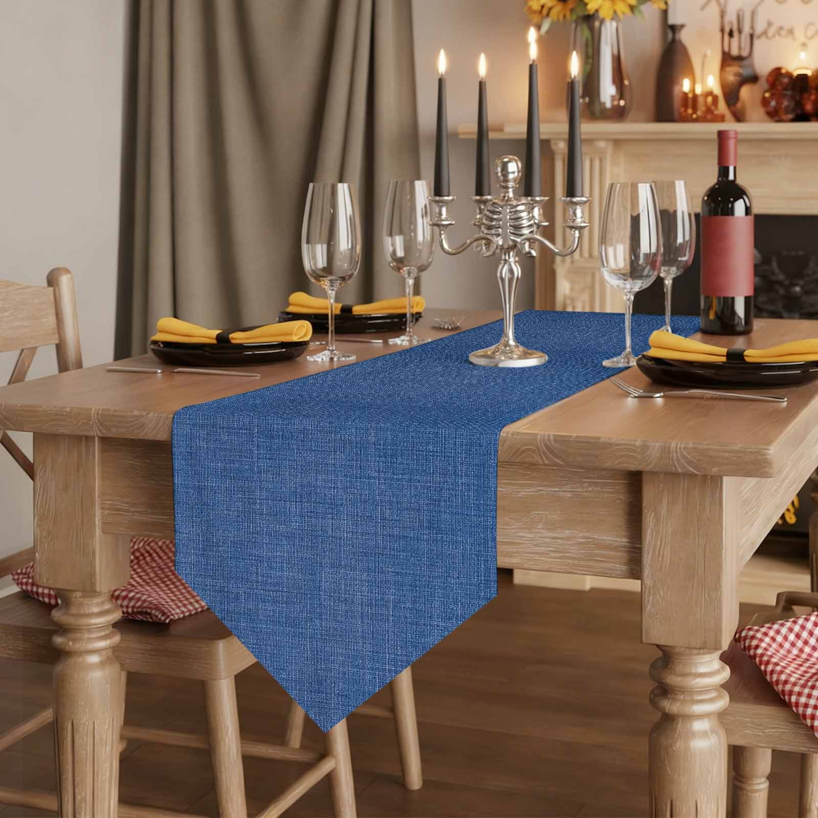 Navy Blue Table Runner Linen Burlap Table Runner 108 Inches Long Vintage Country Monochrome Farmhouse Dresser Scarves for Kitchen Island Coffee Dining Room Party Wedding Holiday Decoration 13"x108"