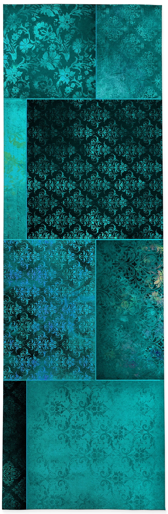 Eclectic Bohemian Patchwork Teal Kitchen Mat by Kavka Designs