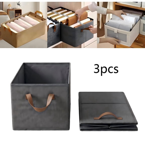 Pack of 3 Large Capacity Foldable Storage Bins Closet Organizer System with Sturdy Fabric for Clothes Sheets Books and Shelf Organizer Baskets