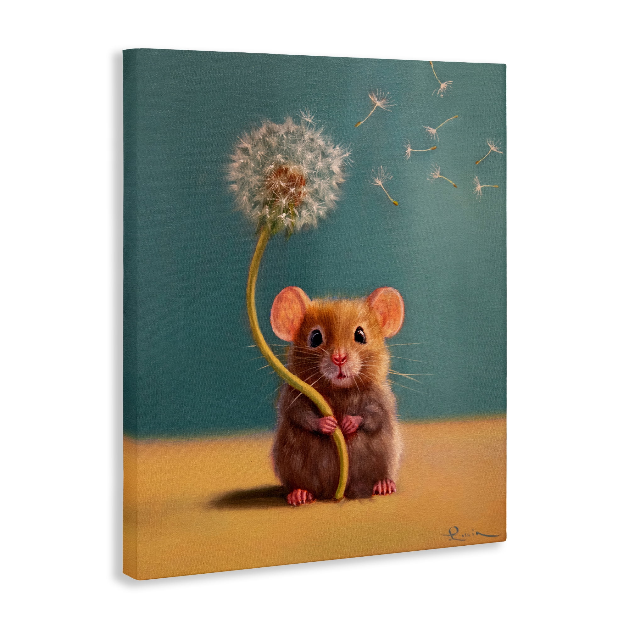 Tiny Wishes Mouse & Dandelion Canvas Wall Art, design by Lucia Heffernan