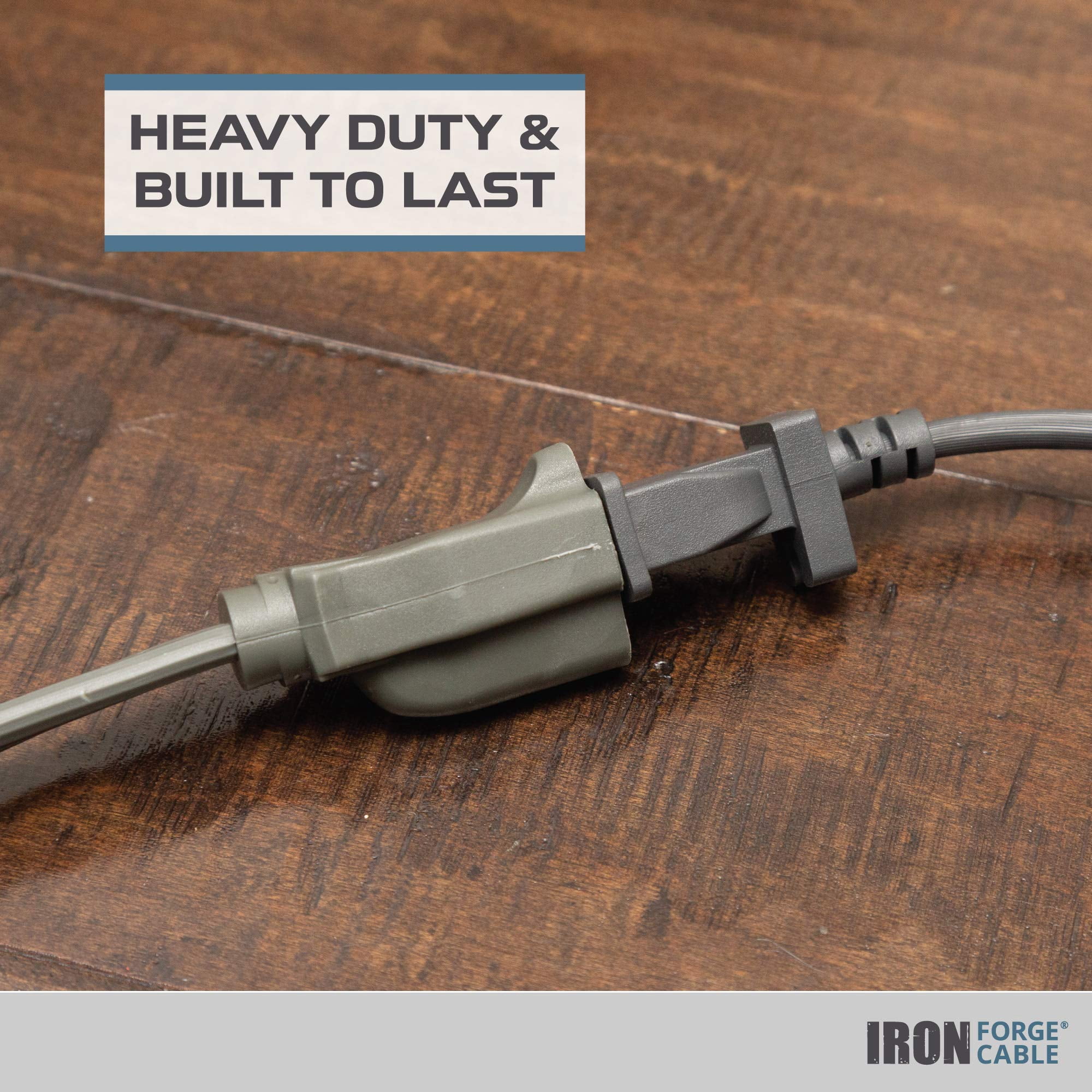 Iron Forge Cable 12 ft Appliance Extension Cord Gray 14/3 Heavy Duty - Flat Plug & Flat Cable 15 Amp 3 Prong SPT-3 for Major Home Appliances, 14 AWG
