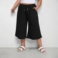 thumbnail image 2 of ShomPort Women's Plus Size Capri Drawstring Wide Leg Cropped Palazzo Pants Summer Casual Flowy Pants with Pockets, 2 of 7