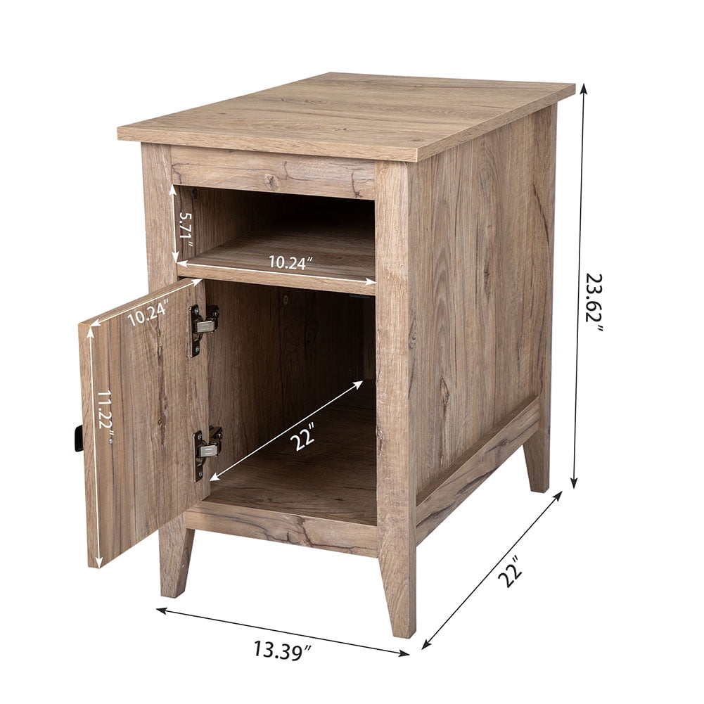 Kadyn Bedside Tables&nbsp;set of 2 for Bedroom, Wooden End Side Table with Storage Cabinet and Open Shelf for Nursery, Bedside Table for Bedroom, Oak